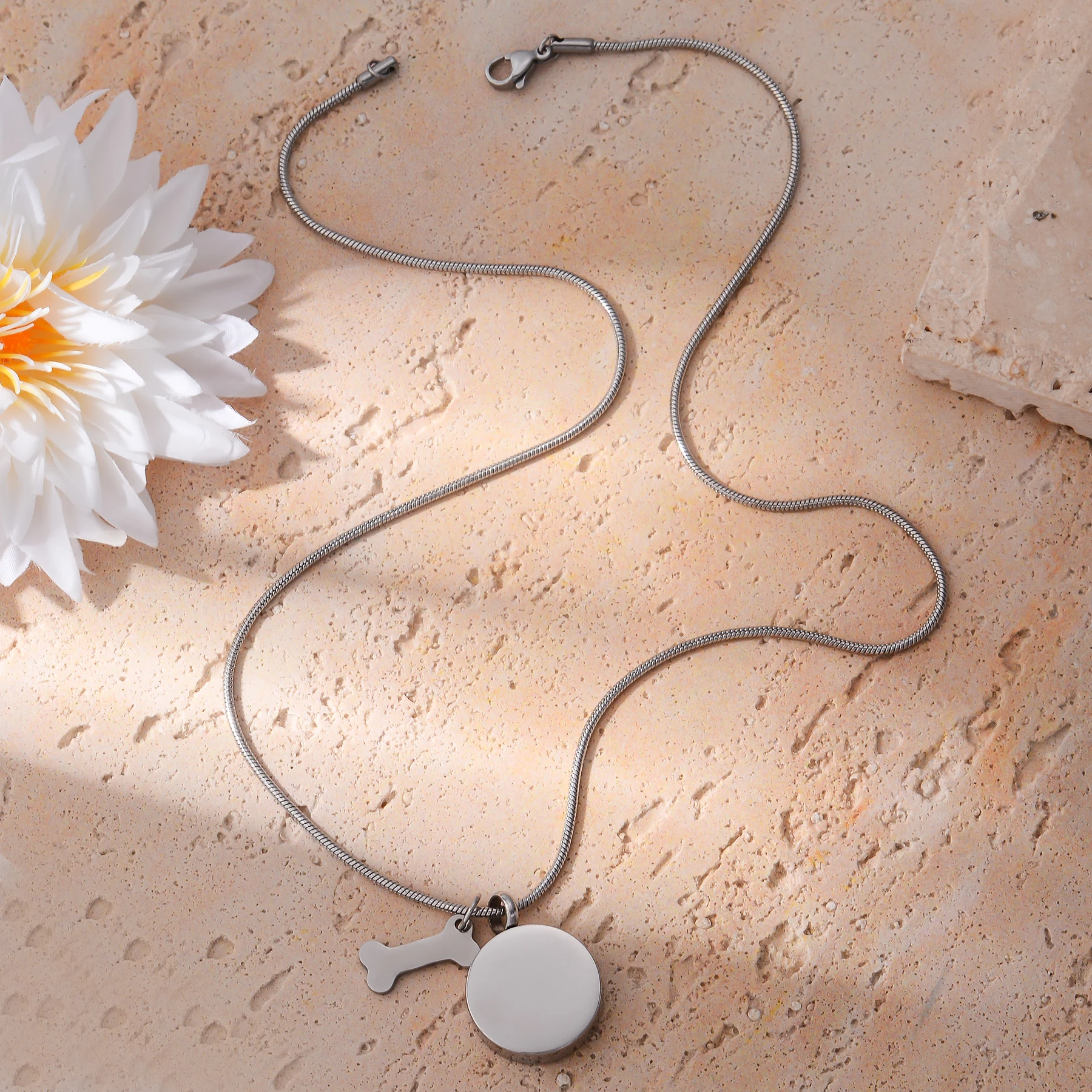 Personalized Round Paw Print Urn Necklace for Ashes Custom  Stainless Steel Cremation Jewelry with Dog Bone Memorial Pendant thumbnail 6