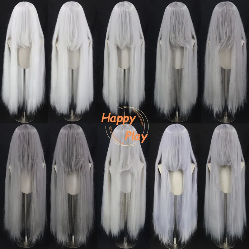 Synthetic Quality Thick Volume 500g 39" 100cm Straight Anime Cosplay Wig With Bang White Grey Silver Color Palette Basic Wigs