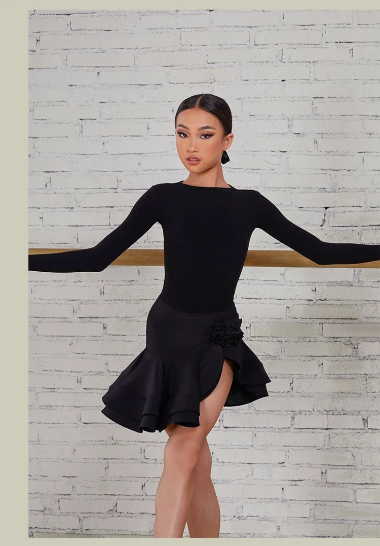2026 New Latin Dance Dress Suit Costume for Girls Black Sexy Backless Bodysuit Chacha Rumba Tango Training Skirt Kids Dance Wear thumbnail 6