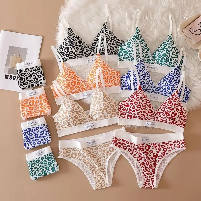 1/3sets Women Seamless Sexy Bra Set Low Waist Panties Leopard Bralette Lingerie Vneck Sport Brassiere