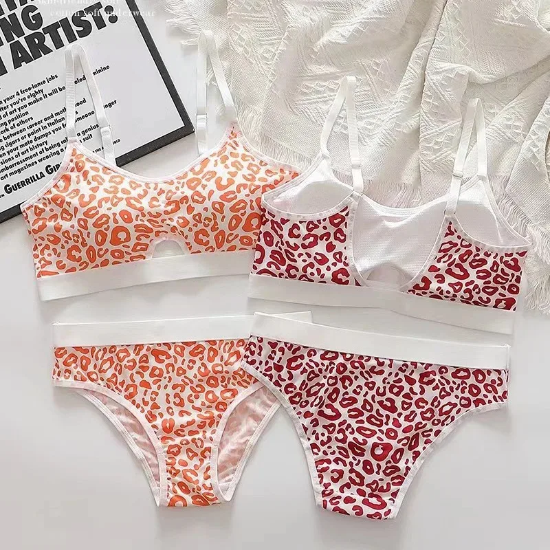 1/3sets Women Seamless Sexy Bra Set Low Waist Panties Leopard Bralette Lingerie Vneck Sport Brassiere thumbnail 3