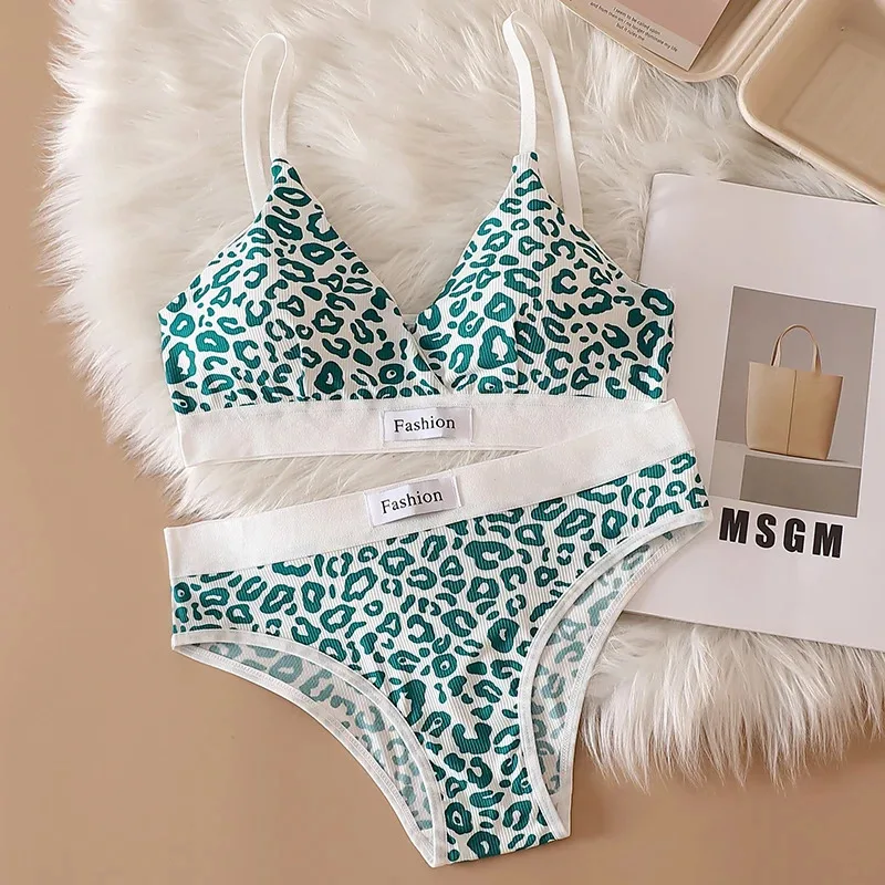 1/3sets Women Seamless Sexy Bra Set Low Waist Panties Leopard Bralette Lingerie Vneck Sport Brassiere thumbnail 6