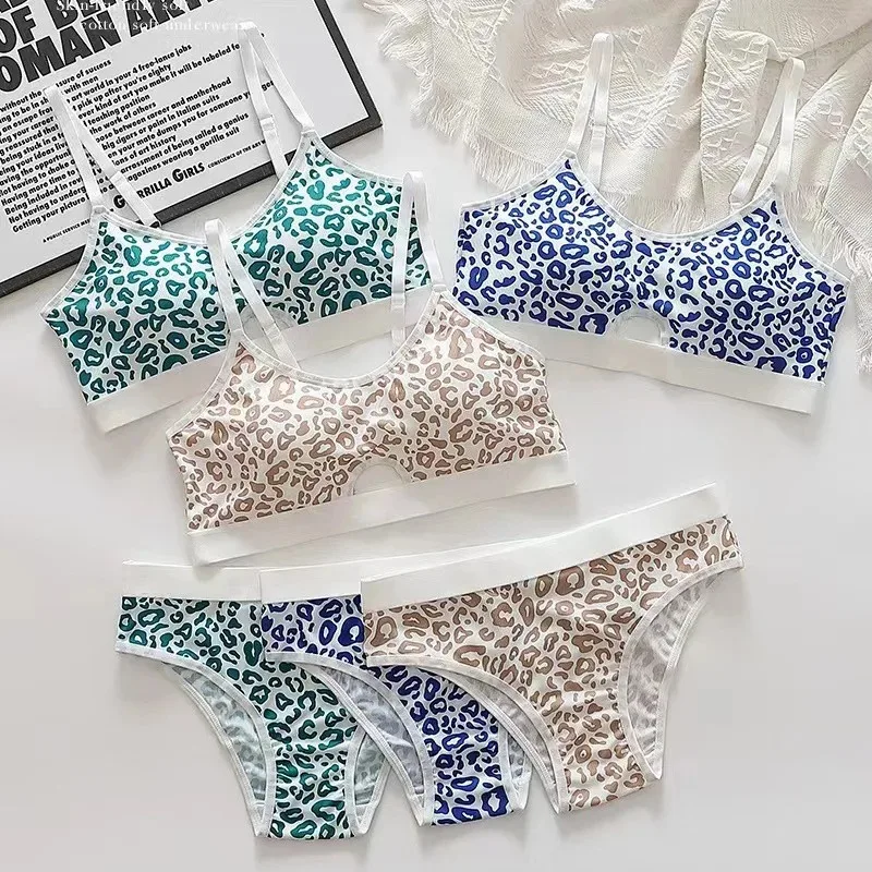 1/3sets Women Seamless Sexy Bra Set Low Waist Panties Leopard Bralette Lingerie Vneck Sport Brassiere thumbnail 2