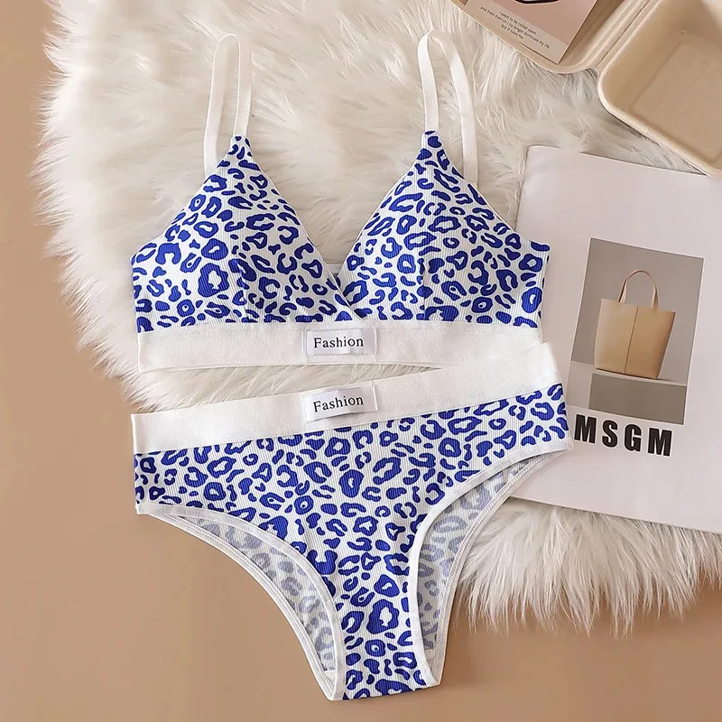 1/3sets Women Seamless Sexy Bra Set Low Waist Panties Leopard Bralette Lingerie Vneck Sport Brassiere thumbnail 5