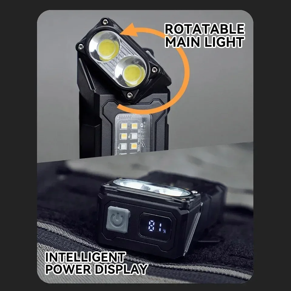 Multifunctional Ajustable Angle LED Flashlight Outdoors Mini Work Light Portable Magnet USB Rechargeable Camping Light thumbnail 2