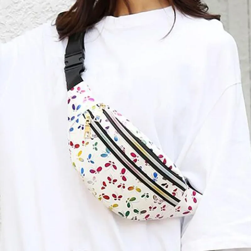 Leaf Printed Female Waist Bags Large Capacity Fanny Pack Men's Belt Bag Women Fashion Casual Canvas Travel Banana Bags thumbnail 2