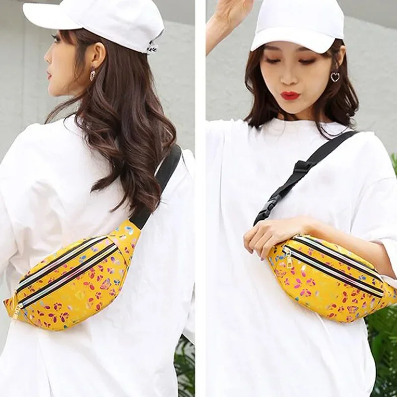 Leaf Printed Female Waist Bags Large Capacity Fanny Pack Men's Belt Bag Women Fashion Casual Canvas Travel Banana Bags thumbnail 5