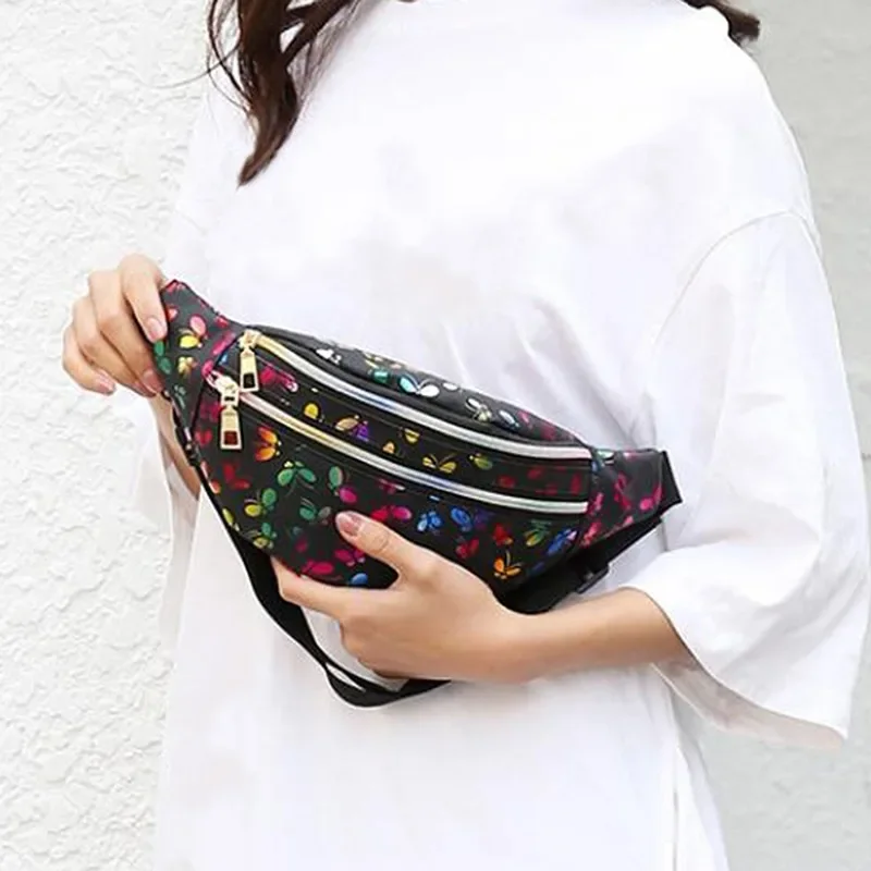 Leaf Printed Female Waist Bags Large Capacity Fanny Pack Men's Belt Bag Women Fashion Casual Canvas Travel Banana Bags thumbnail 3