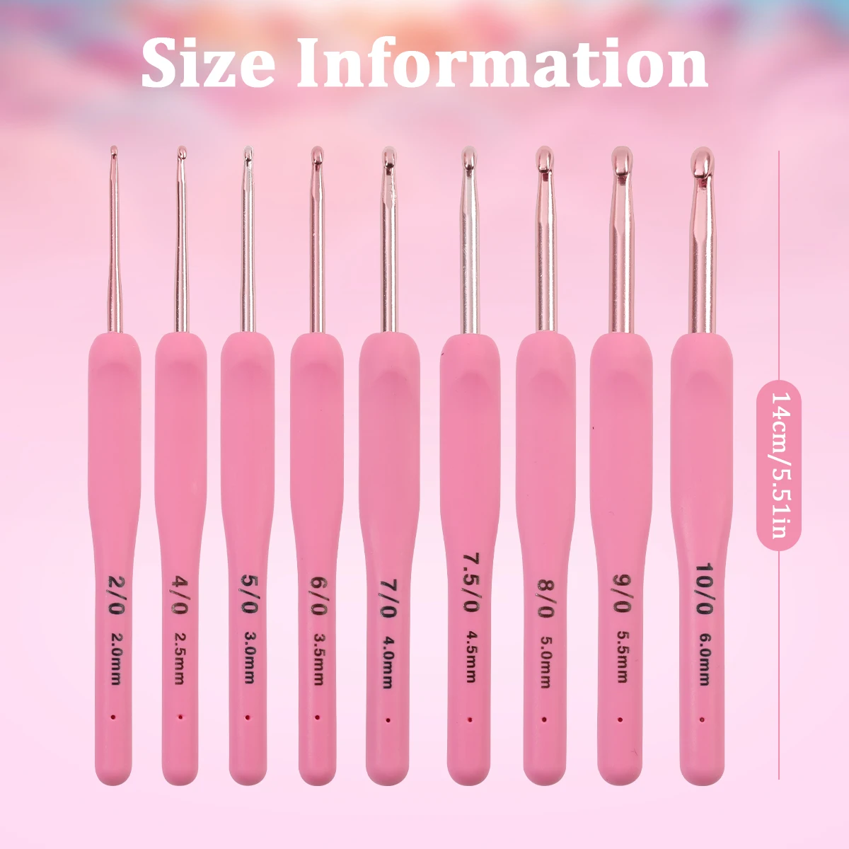 9PCS Pink Crochet Hooks Needle Silicone Handle Aluminum Crochet Needle Set Needles Sweater Weave 2-6mm DIY Sewing Knitting Tool thumbnail 5