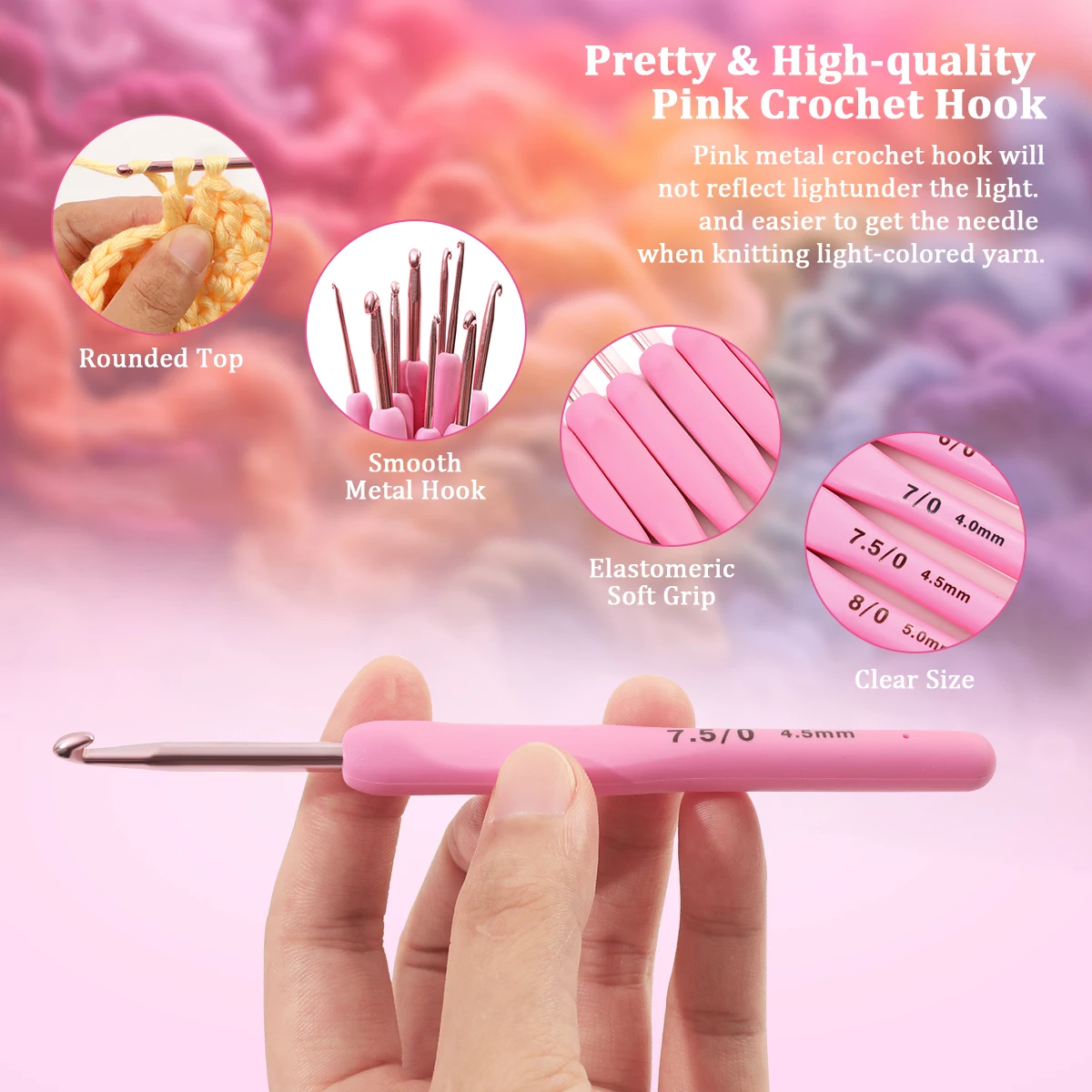 9PCS Pink Crochet Hooks Needle Silicone Handle Aluminum Crochet Needle Set Needles Sweater Weave 2-6mm DIY Sewing Knitting Tool thumbnail 2
