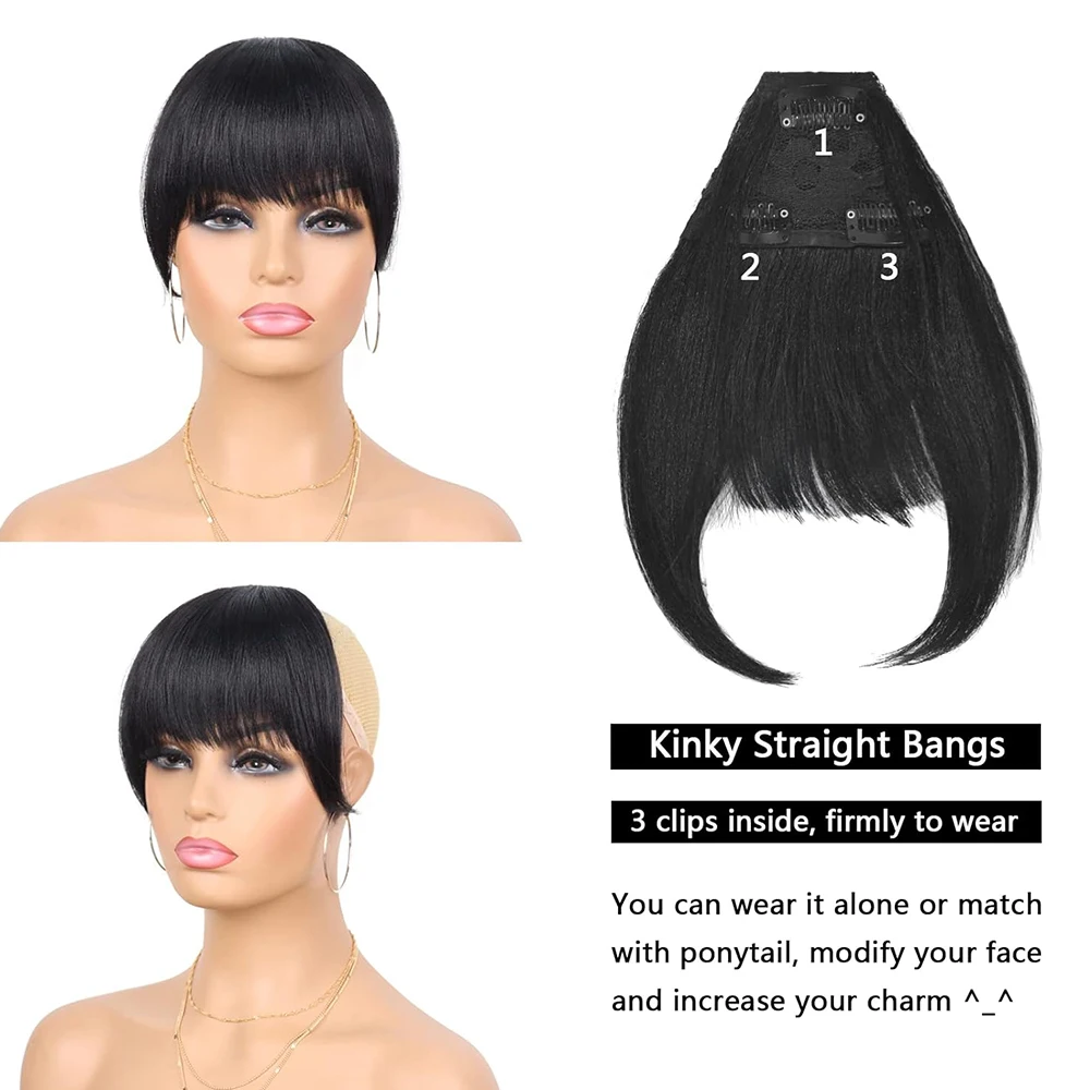 Yaki Drawstring Ponytail Extension with Bangs - Long Yaki Straight Clip in Ponytails Extension for Women Synthetic Hairpiece thumbnail 5