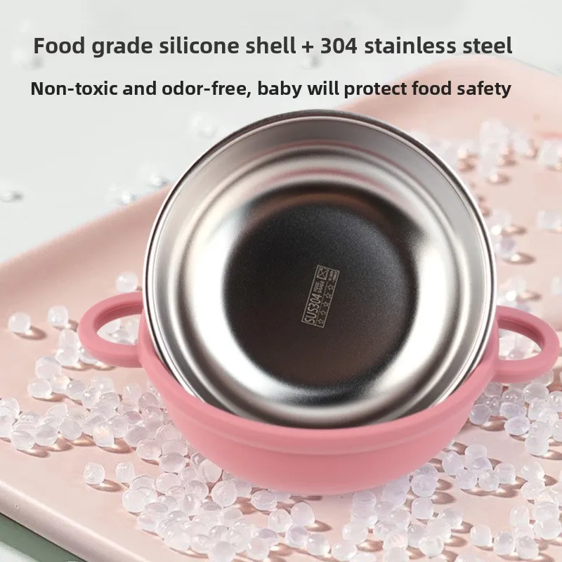 Baby Feeding Bowl Stainless Steel Plate Bowl Spoon Silicone Suction Cup Silicone Tableware For Kids Silicone Children Tableware thumbnail 2
