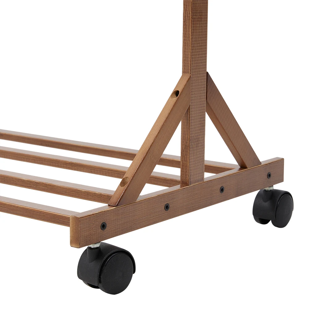 Movable bamboo coat rack multifunctional hanger rod with wheels clothes hat bag bedroom hanger thumbnail 6