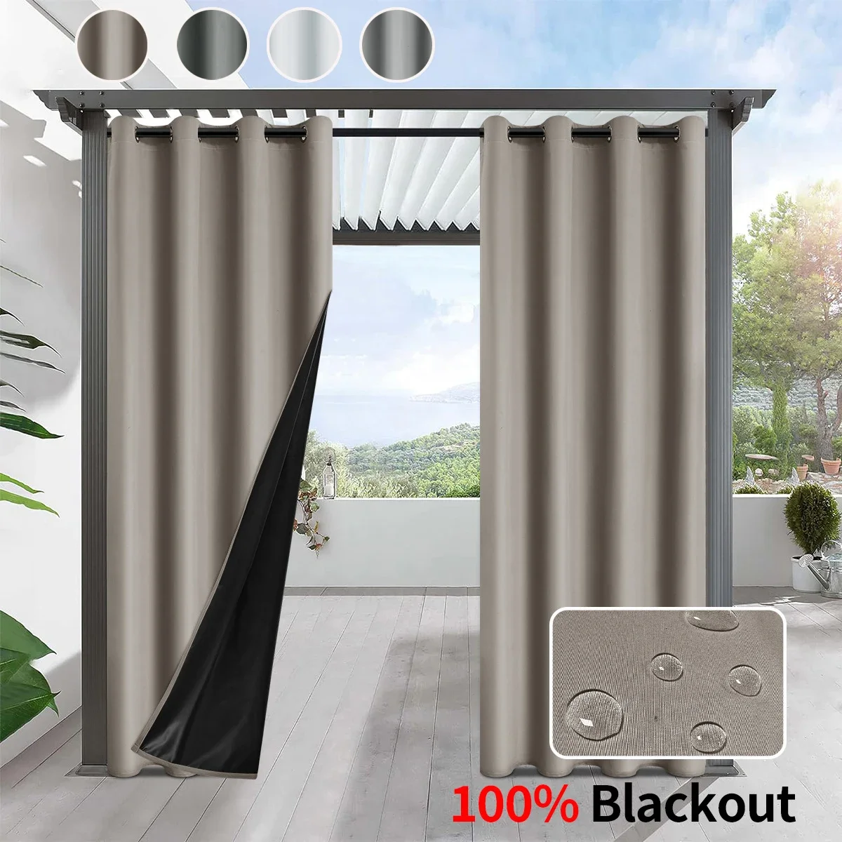 1pc Modern Waterproof Outdoor Curtains, 100% Blackout Curtains for Garden, Patio, Porch, Bedroom, Living Room, Pergola, Cabana