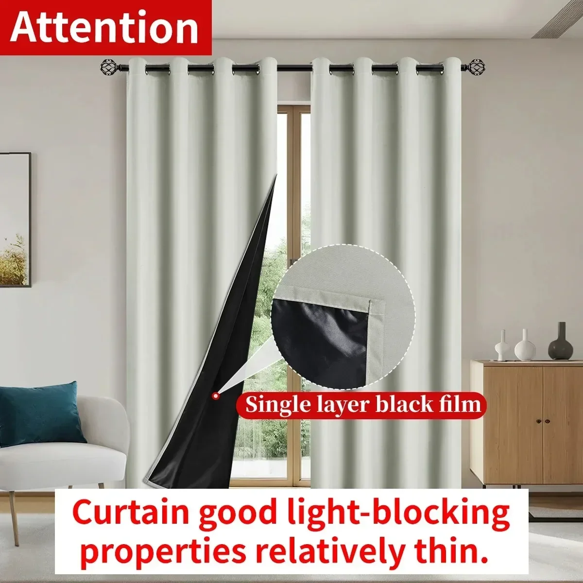 1pc Modern Waterproof Outdoor Curtains, 100% Blackout Curtains for Garden, Patio, Porch, Bedroom, Living Room, Pergola, Cabana thumbnail 6
