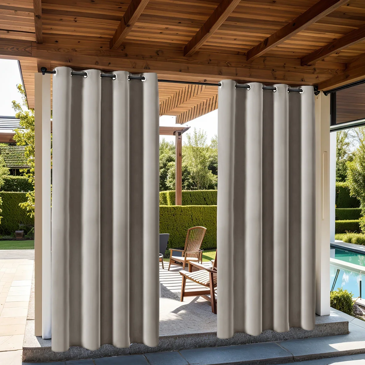 1pc Modern Waterproof Outdoor Curtains, 100% Blackout Curtains for Garden, Patio, Porch, Bedroom, Living Room, Pergola, Cabana thumbnail 2