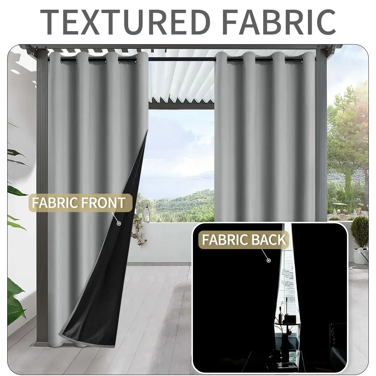 1pc Modern Waterproof Outdoor Curtains, 100% Blackout Curtains for Garden, Patio, Porch, Bedroom, Living Room, Pergola, Cabana thumbnail 3