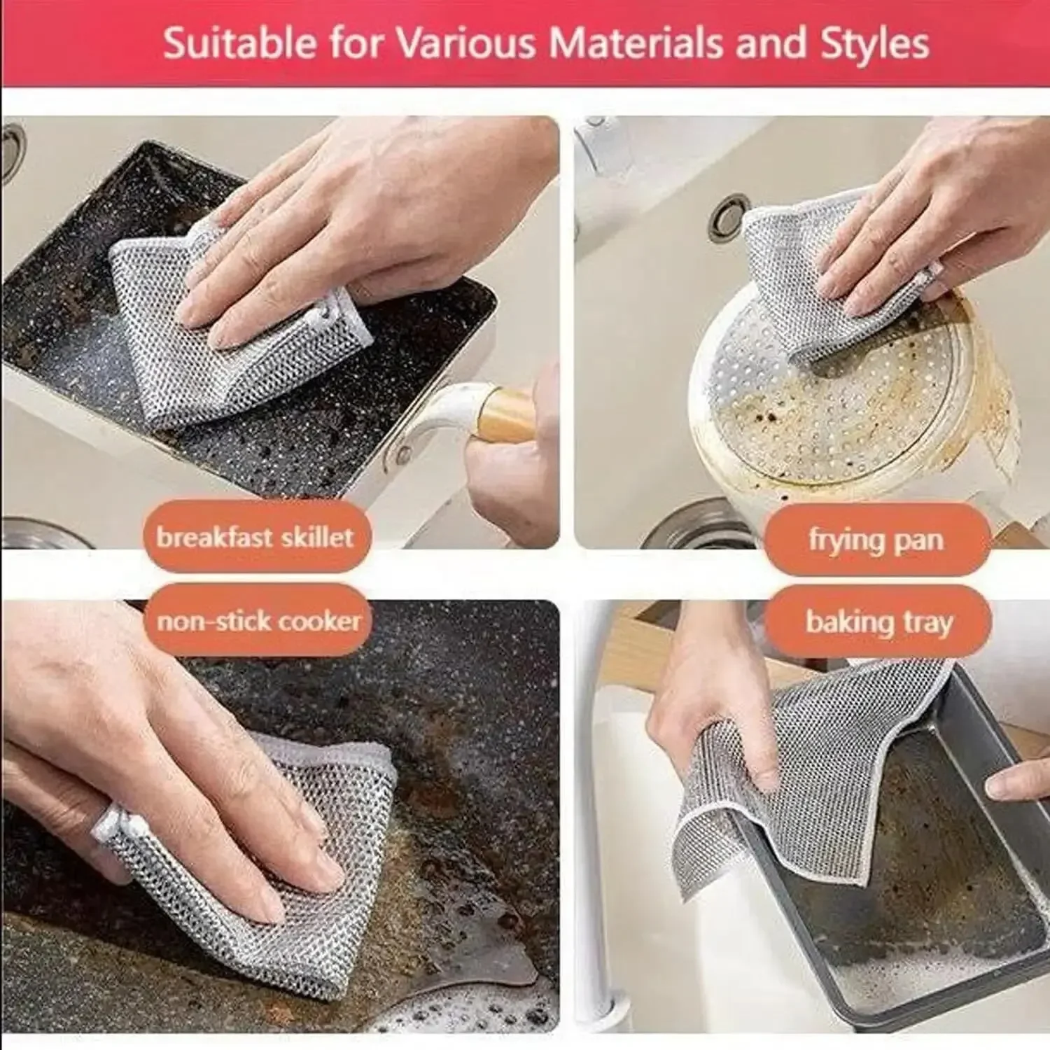 10pcs Magic Dishcloth Silver Wire Cleaning Kitchen Cloth Thickened Microfiber Wash Towel Built-in Sponge Steel Wire Ball Rag thumbnail 4