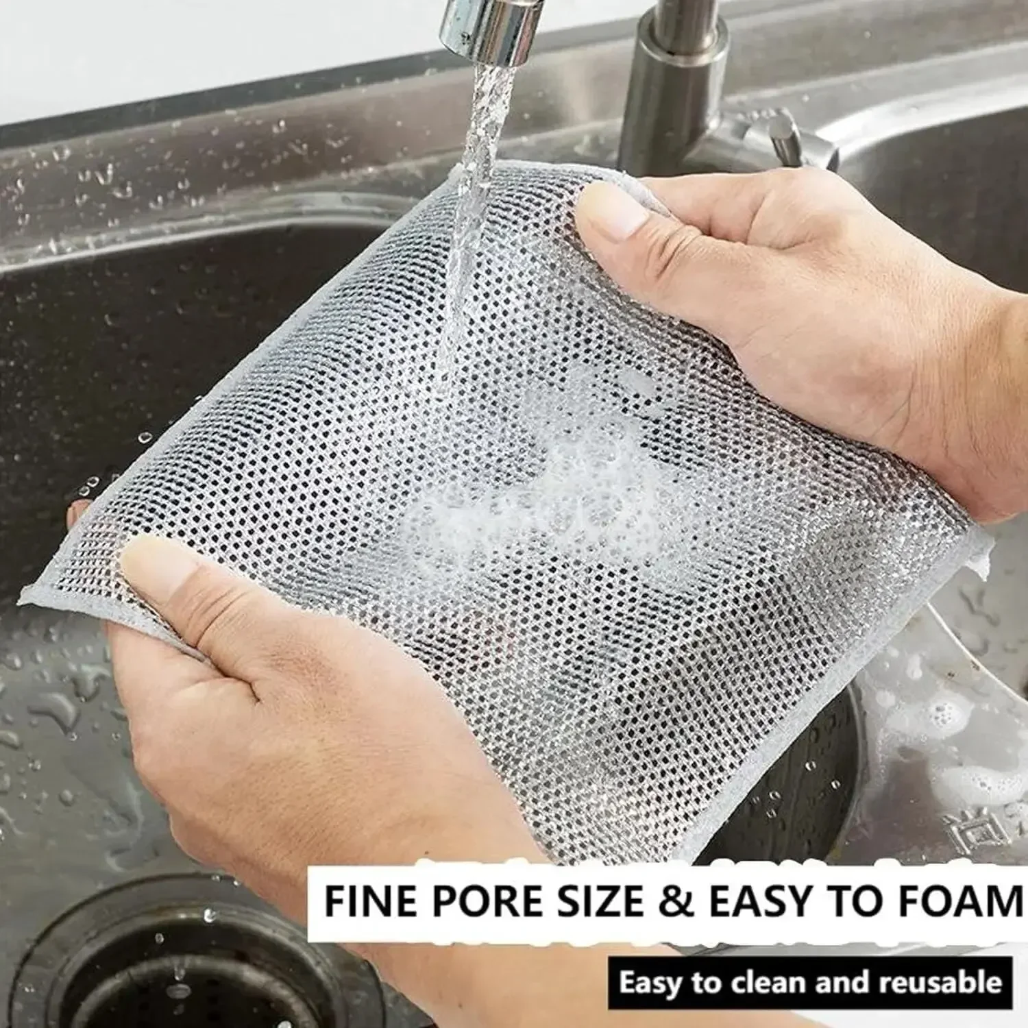 10pcs Magic Dishcloth Silver Wire Cleaning Kitchen Cloth Thickened Microfiber Wash Towel Built-in Sponge Steel Wire Ball Rag thumbnail 5