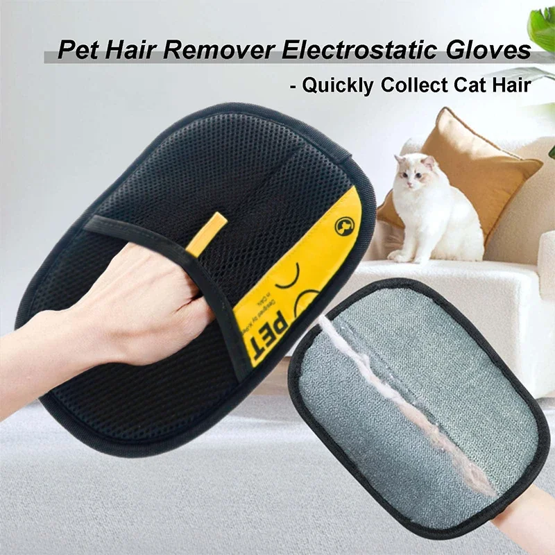 Pet Hair Remover Gloves Electrostatic for Cats Dogs, Reusable Washable Grooming Glove with 2-in-1 Lint Roller Brush - Safe Non-T thumbnail 4