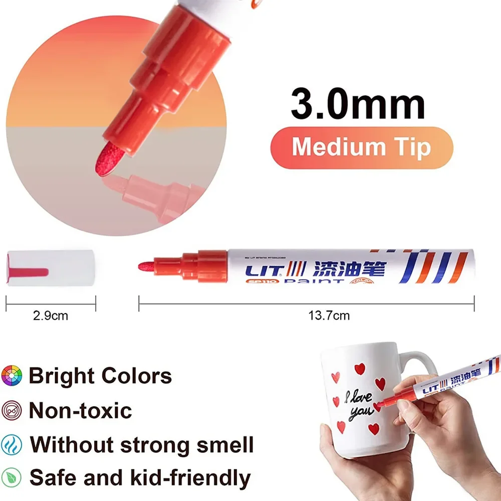 3mm 10p Colorful 8 Colors Permanent Paint Marker Waterproof White Markers tire tread rubber fabric Paint metal Paint Marker Pens thumbnail 5