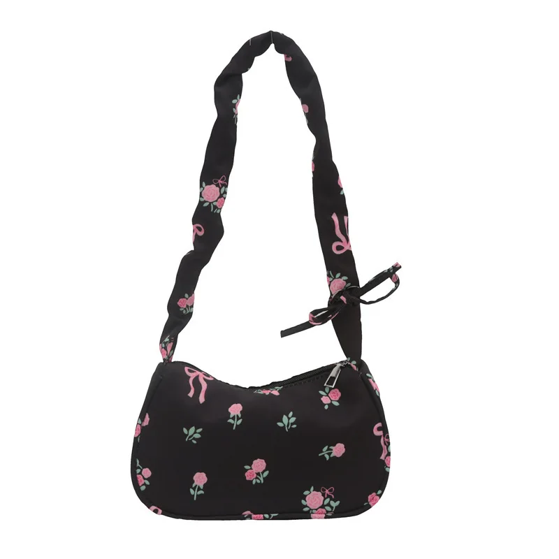 Gentle and Sweet Flower Canvas Bag for Women 2025 New Drawstring Shoulder Bag High Beauty Broken Flower Bow thumbnail 5