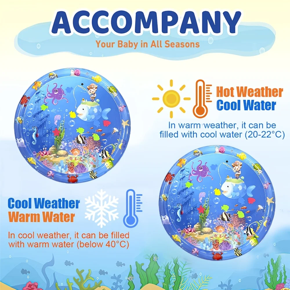 1pc 93cm/36.61inch Round Inflatable PVC Baby Playing Water Mat Fishing Themed Toddler Pad Early Education Activity Toys Cushion thumbnail 4