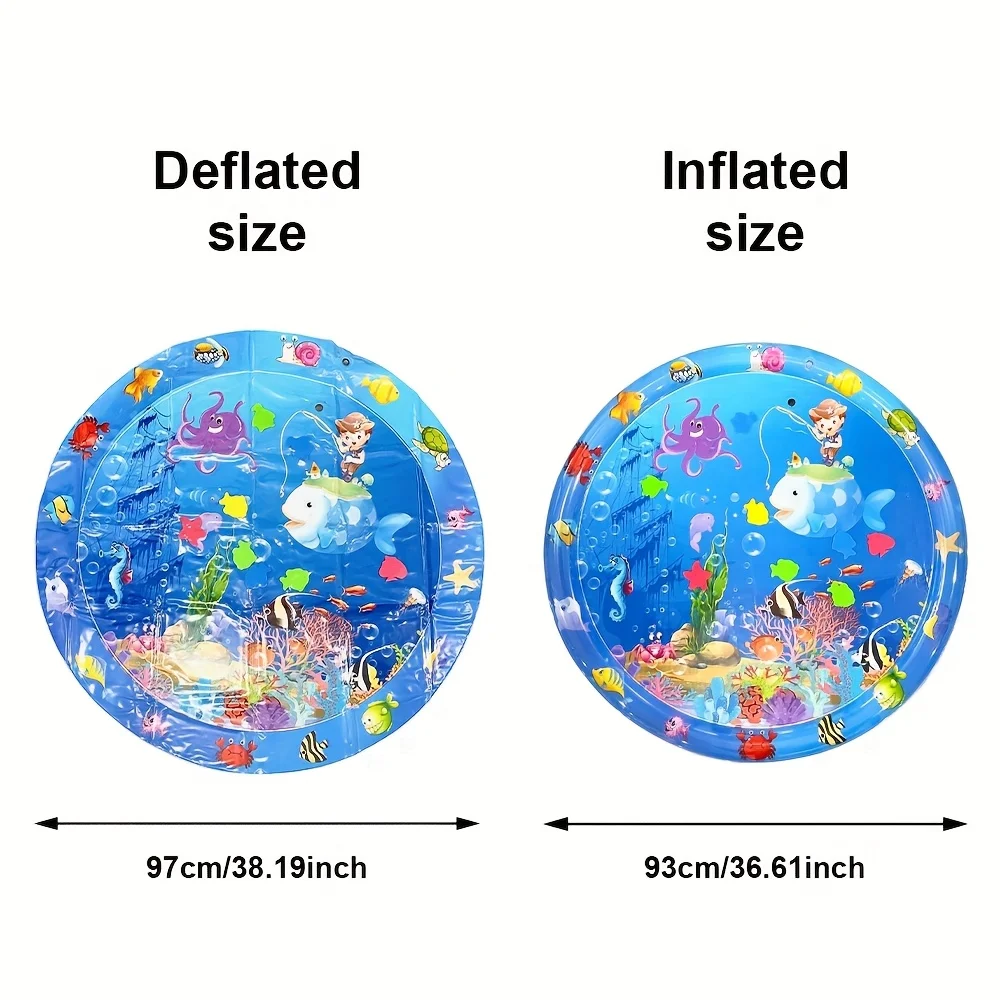 1pc 93cm/36.61inch Round Inflatable PVC Baby Playing Water Mat Fishing Themed Toddler Pad Early Education Activity Toys Cushion thumbnail 2