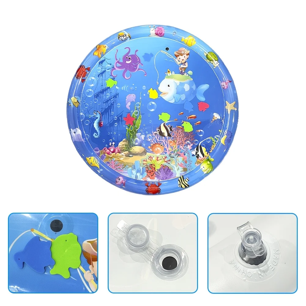1pc 93cm/36.61inch Round Inflatable PVC Baby Playing Water Mat Fishing Themed Toddler Pad Early Education Activity Toys Cushion thumbnail 3