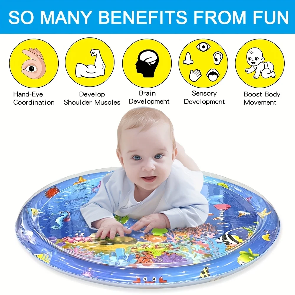 1pc 93cm/36.61inch Round Inflatable PVC Baby Playing Water Mat Fishing Themed Toddler Pad Early Education Activity Toys Cushion thumbnail 5