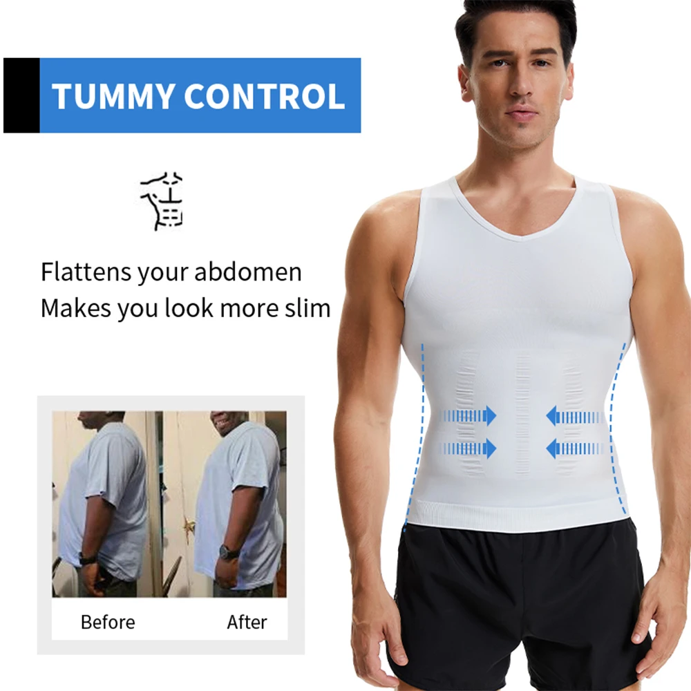 Men's Body Shaper Slimming Shirt V Neck Tummy Vest Compression Base Layer Slim Muscle Tank Top Shapewear thumbnail 3
