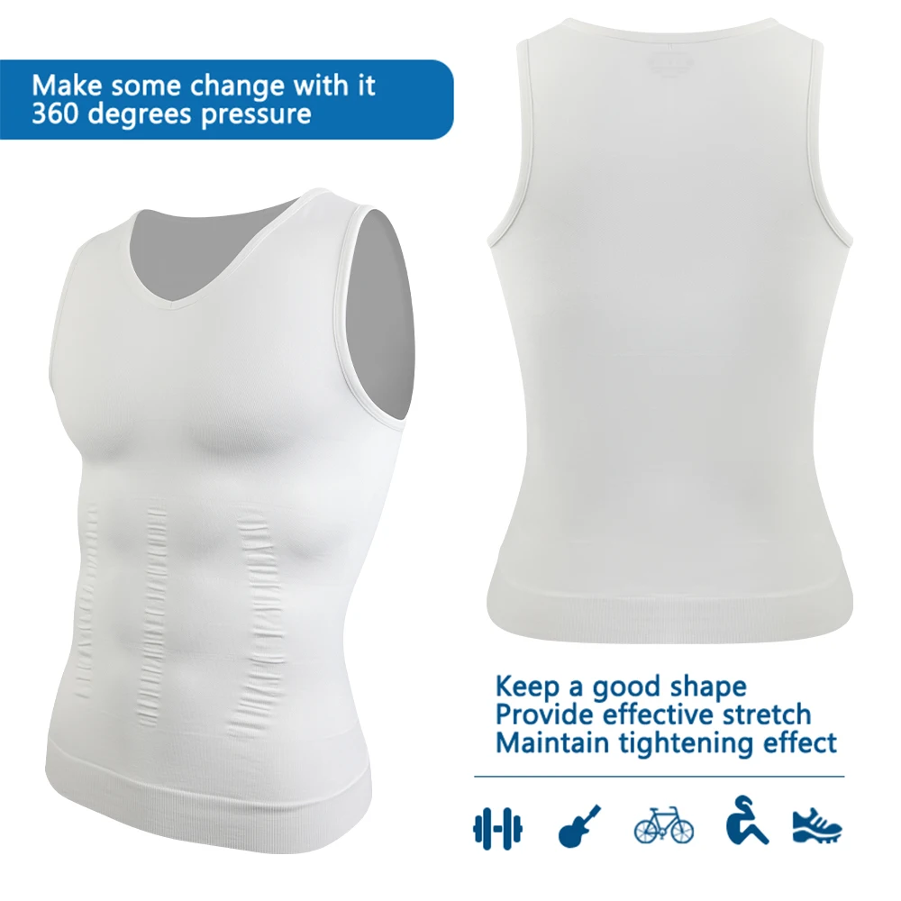 Men's Body Shaper Slimming Shirt V Neck Tummy Vest Compression Base Layer Slim Muscle Tank Top Shapewear thumbnail 5