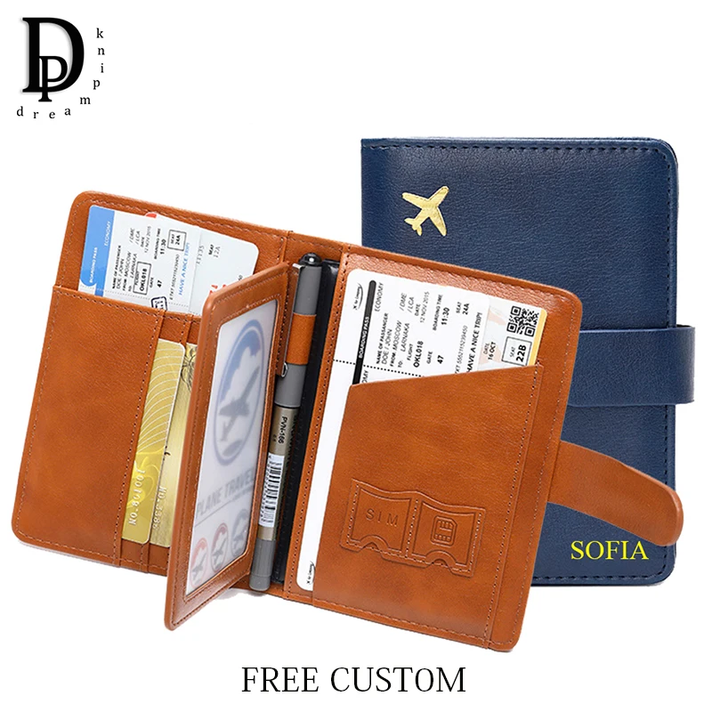Custom Letters Travel Passport Wallet Fashion PU Leather Large Capacity Card Bag Man Multifunction Business Trip Passport Holder