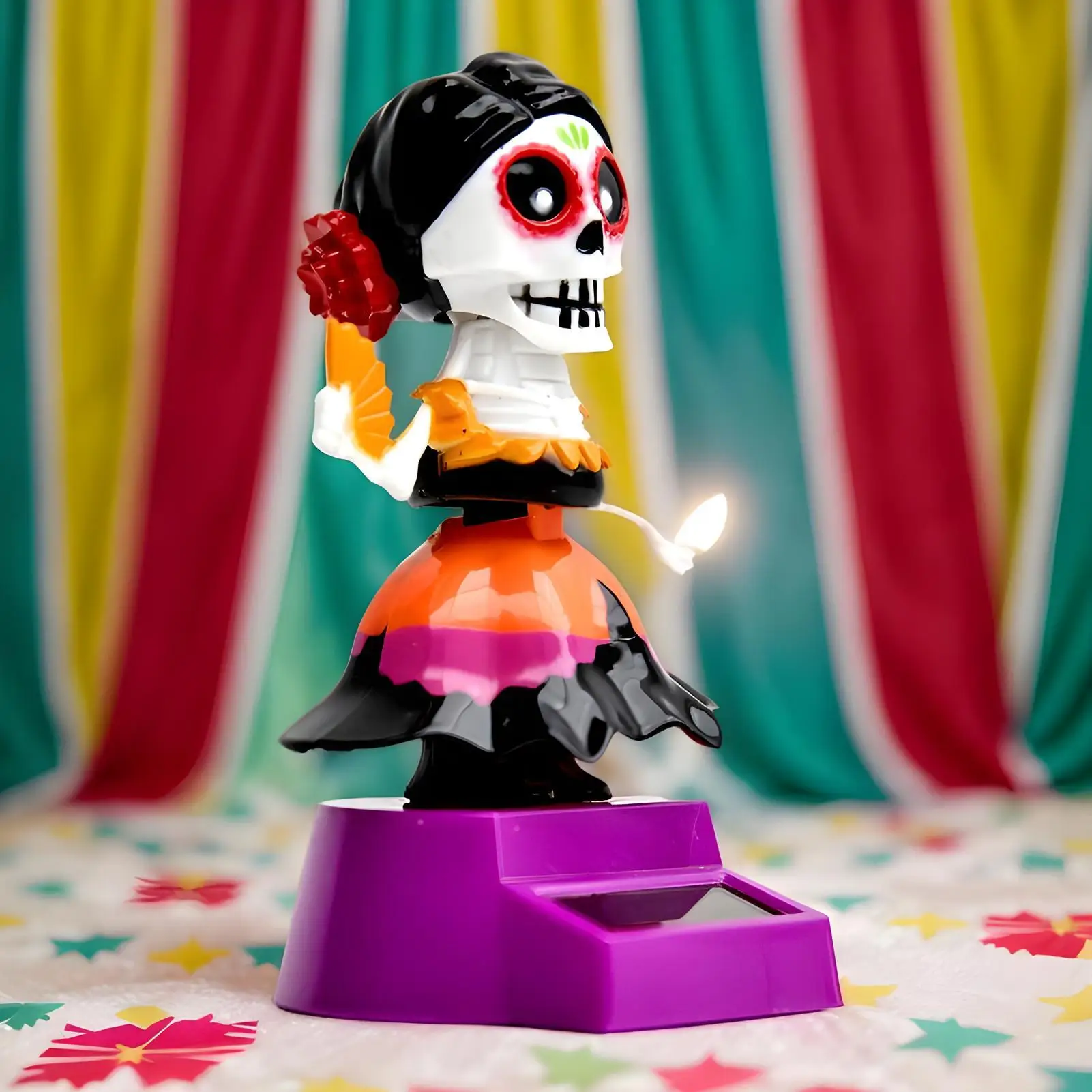 Skull Bobblehead Dashboard Solar Powered Ornaments Bobbing Heads Auto Dash Skeleton Doll Exquisite Desktop Fun Figurines thumbnail 2