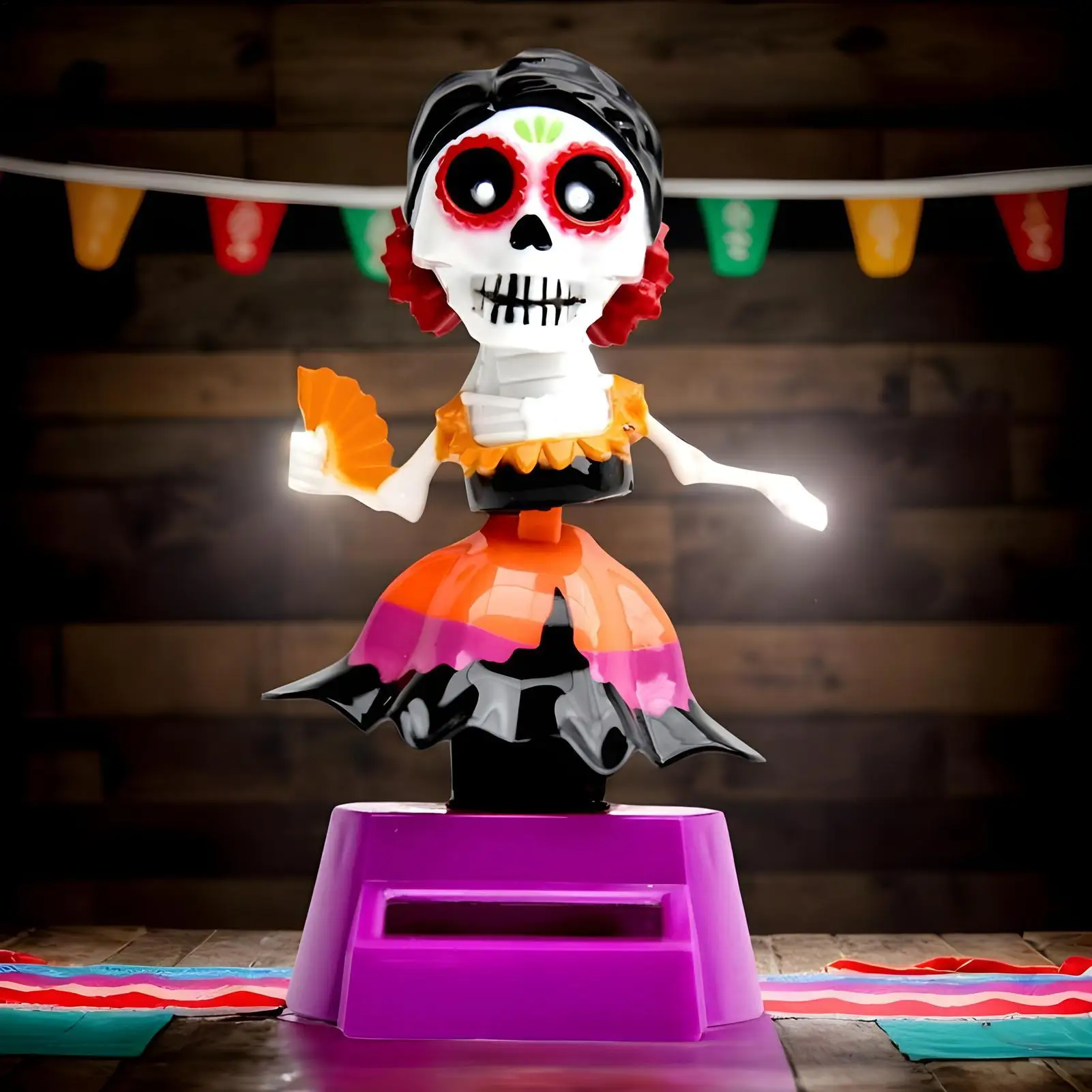 Skull Bobblehead Dashboard Solar Powered Ornaments Bobbing Heads Auto Dash Skeleton Doll Exquisite Desktop Fun Figurines thumbnail 5