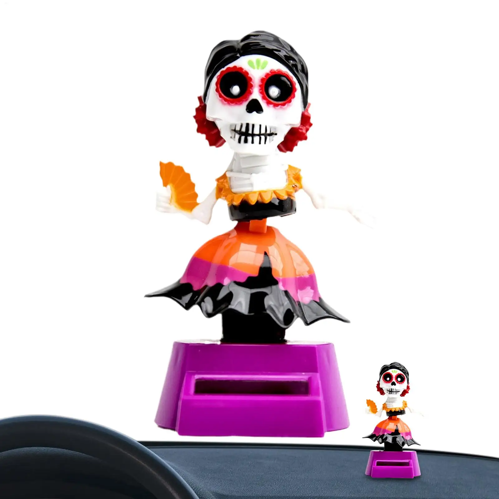 Skull Bobblehead Dashboard Solar Powered Ornaments Bobbing Heads Auto Dash Skeleton Doll Exquisite Desktop Fun Figurines thumbnail 3