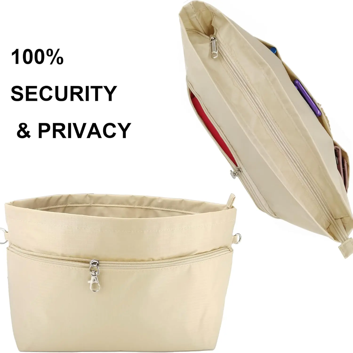 Handbag Tote Purse Organizer Insert Bag Liner Shaper Divider Zipper 11 Pockets Compartments thumbnail 5