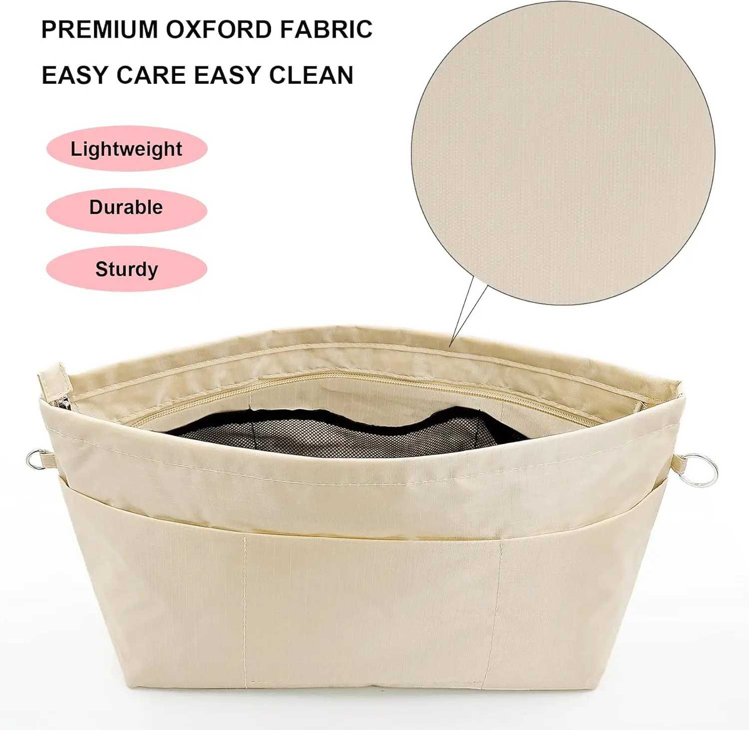 Handbag Tote Purse Organizer Insert Bag Liner Shaper Divider Zipper 11 Pockets Compartments thumbnail 3