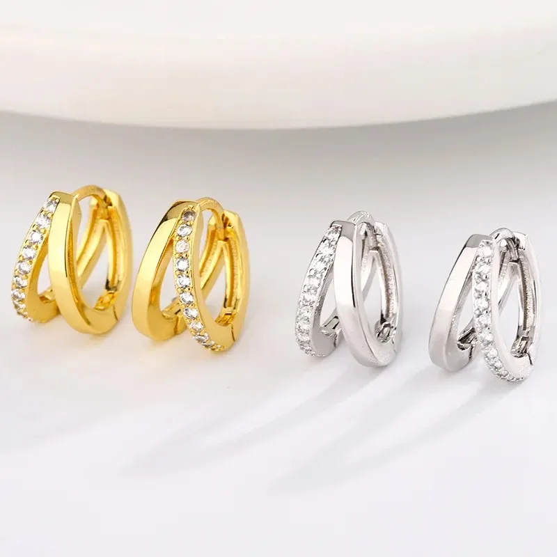 Stainless Steel Gold Color Circle Hoop Earrings for Women Simple Cubic Zircon Double Ring Earring Cartilage Piercing Jewelry thumbnail 4