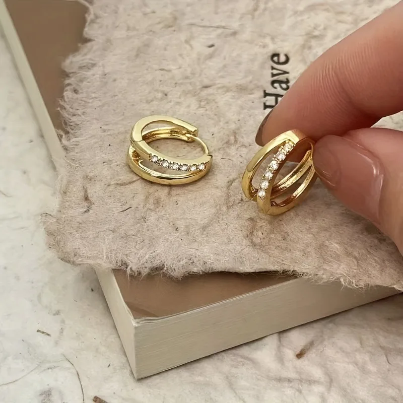 Stainless Steel Gold Color Circle Hoop Earrings for Women Simple Cubic Zircon Double Ring Earring Cartilage Piercing Jewelry thumbnail 5
