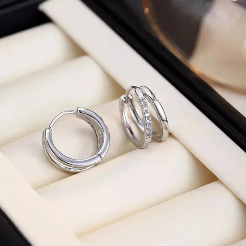 Stainless Steel Gold Color Circle Hoop Earrings for Women Simple Cubic Zircon Double Ring Earring Cartilage Piercing Jewelry thumbnail 6