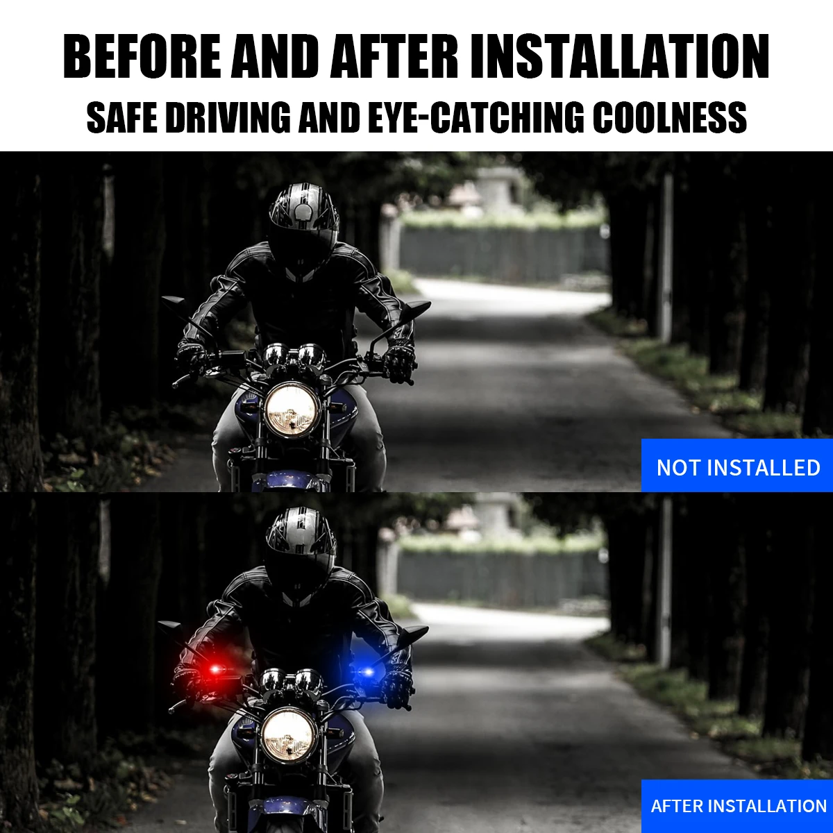 Motorcycle LED Mirror Light Duol Color LED Spotlight Light Police Warning Flashing Light Running Light for UTV ATV Red Blue 12V thumbnail 3