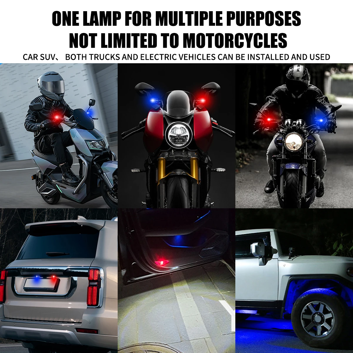 Motorcycle LED Mirror Light Duol Color LED Spotlight Light Police Warning Flashing Light Running Light for UTV ATV Red Blue 12V thumbnail 6