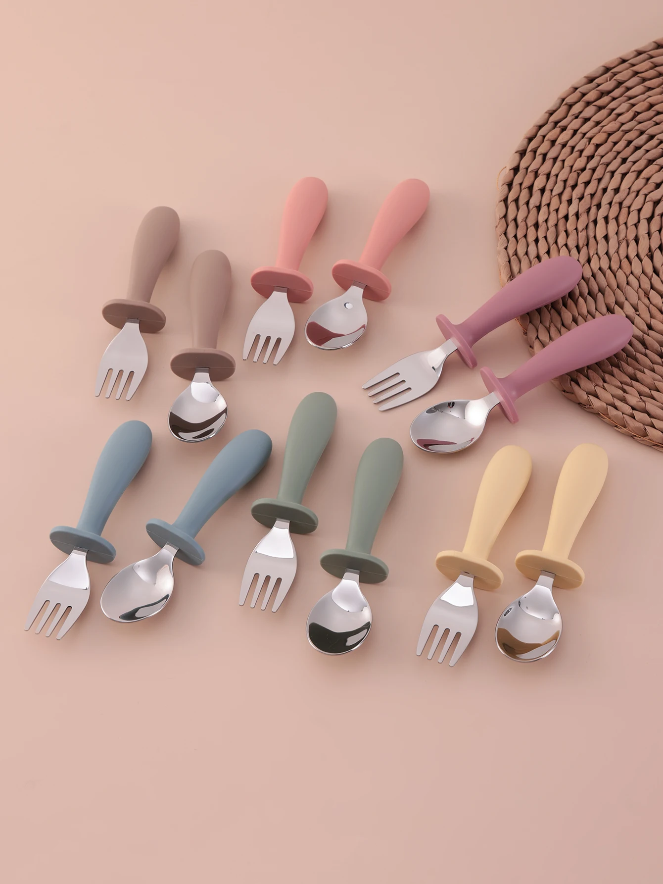 2PCS Stainless Steel Fork Spoon Set For Baby Weaning Toddler Self Feeding Food Utensils Safe Dinnerware Kids Cutlery Items