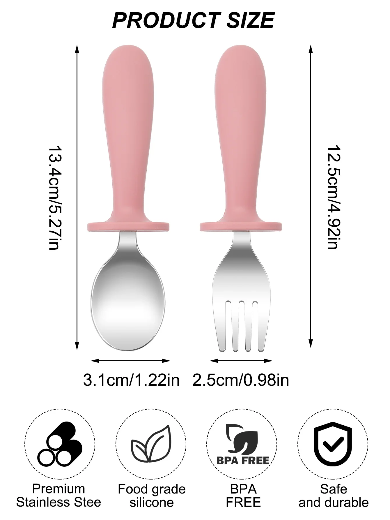 2PCS Stainless Steel Fork Spoon Set For Baby Weaning Toddler Self Feeding Food Utensils Safe Dinnerware Kids Cutlery Items thumbnail 3