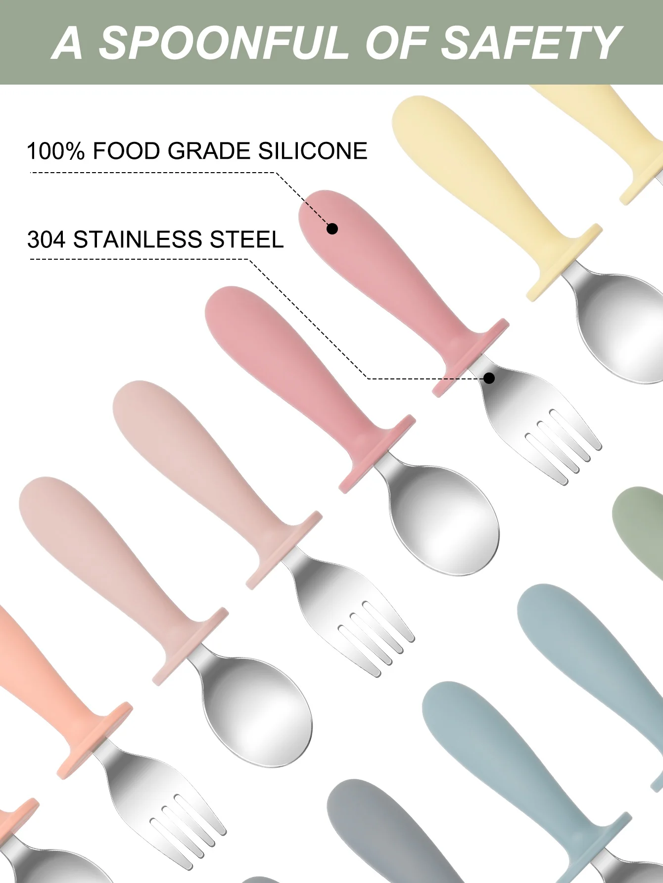 2PCS Stainless Steel Fork Spoon Set For Baby Weaning Toddler Self Feeding Food Utensils Safe Dinnerware Kids Cutlery Items thumbnail 4