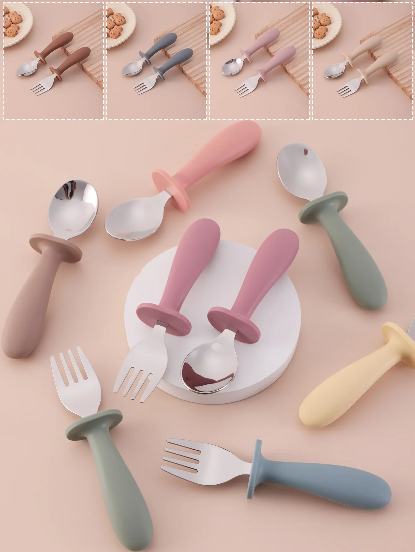 2PCS Stainless Steel Fork Spoon Set For Baby Weaning Toddler Self Feeding Food Utensils Safe Dinnerware Kids Cutlery Items thumbnail 6