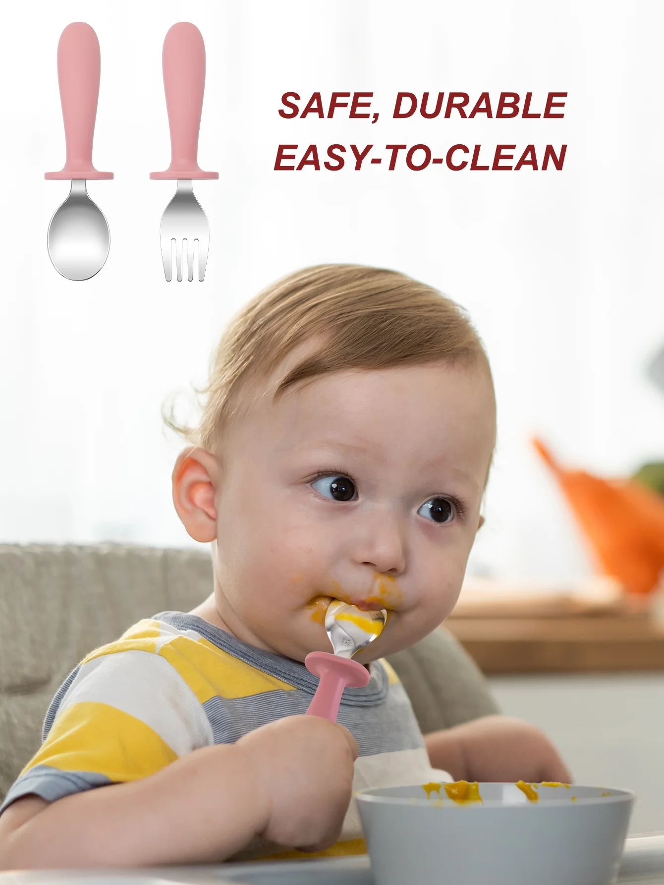 2PCS Stainless Steel Fork Spoon Set For Baby Weaning Toddler Self Feeding Food Utensils Safe Dinnerware Kids Cutlery Items thumbnail 5