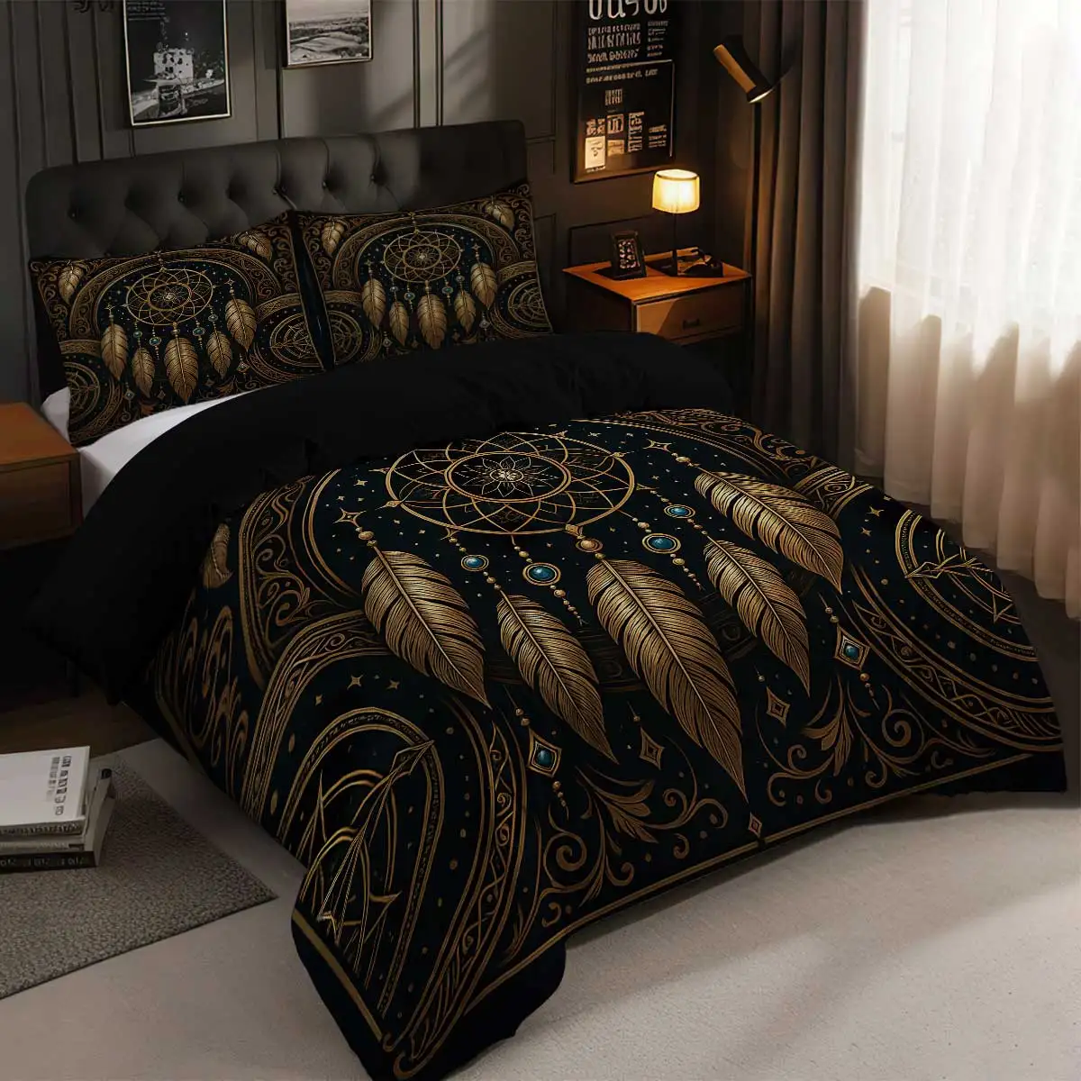 3pcs Dreamcatcher pattern printed bedding set,1 quilt cover+2 pillowcase, suitable for adults bedroom, home decoration thumbnail 3