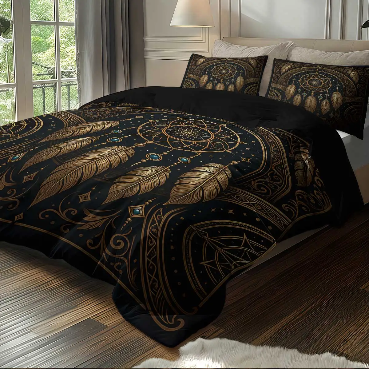 3pcs Dreamcatcher pattern printed bedding set,1 quilt cover+2 pillowcase, suitable for adults bedroom, home decoration thumbnail 5